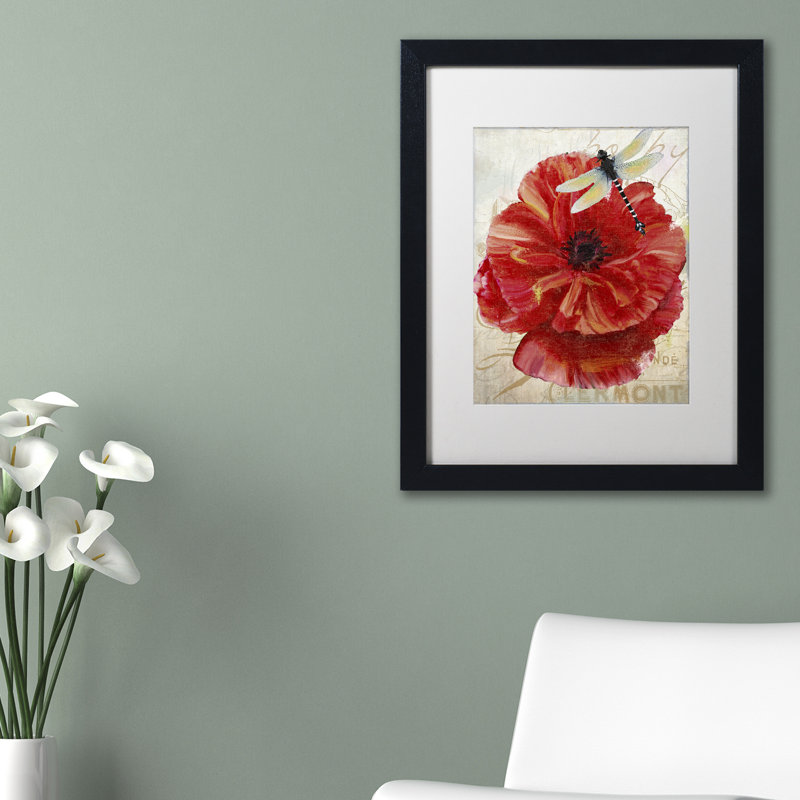 «Jadaya Le Pavot Dragonfly» par Color Bakery, impression encadrée, H 20 po x l 16 po x P 0,5 po, Toile avec cadre brun, Blanc