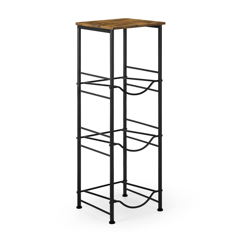 Support à 3 niveaux avec tablette en bois, cadre noir mat et bois brûlé