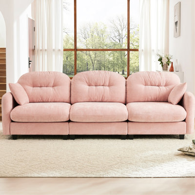 Pink Chenille Three - With Modular Design, Pleated Back And Flexible Combination For Living Spaces Components, , Comfortable Ergonomic Design Areas