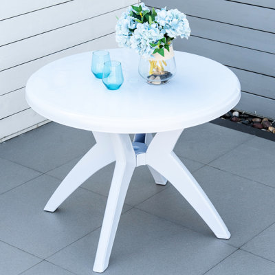 Table bistro d'extérieur, plastique rond de 35,64 po avec trou pour parasol, pour la protection du soleil au bord de la piscine, pique-niques dans la cour, blanc, table de patio de 88 lb avec rangement pour équipement de pêche, jeux de famille, pas d'eau