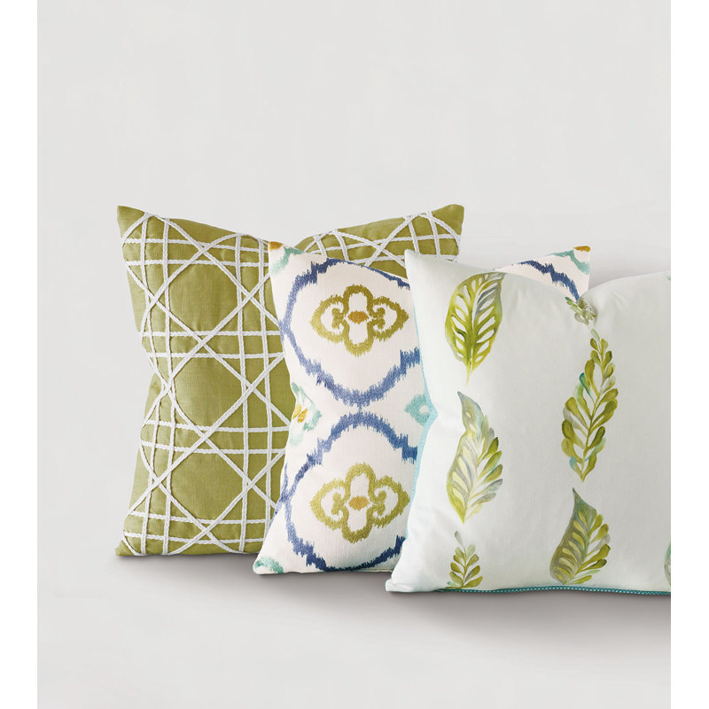 Azul Linen Square Pillow Cover & Insert, Green/Blue, 20" x 20", Down