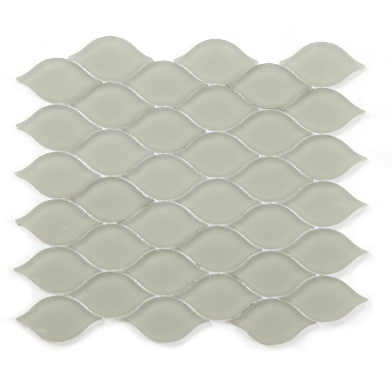 Art Deco 11 in. x 10 in. Tear Drop Leaf Glass Mosaic Wall Tile, Gray