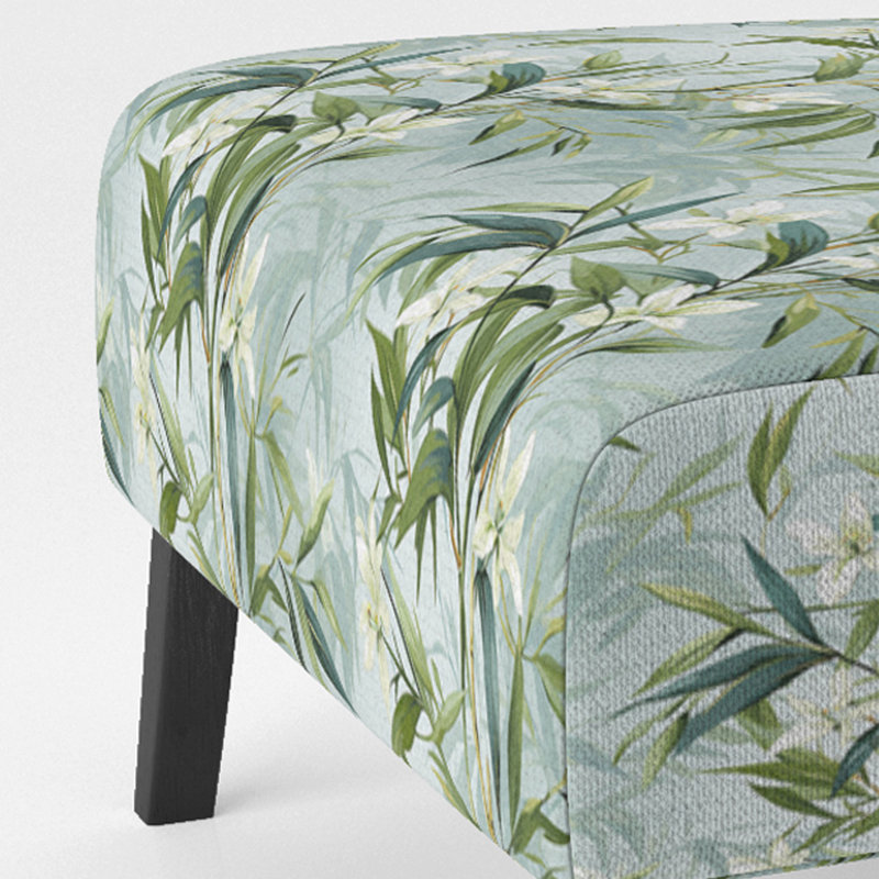 Tropical Zen Bamboo - Upholstered Coastal Slipper Chair, Tropical Leaves Accent Chair, Tropical Zen Bamboo I