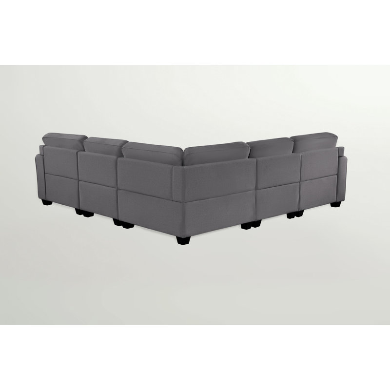 Wuilian Upholstered Sectional Reversible, Dark Gray Polyester Blend