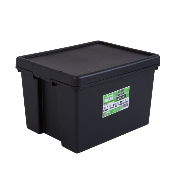 Wham Bam Heavy Duty Recycled 45L Plastic Storage Boxes Pack of 5 Black