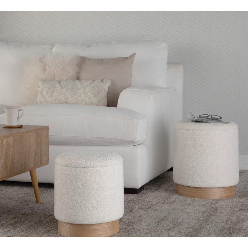  Callum Ottoman Set with Natural Wood Base, Cream