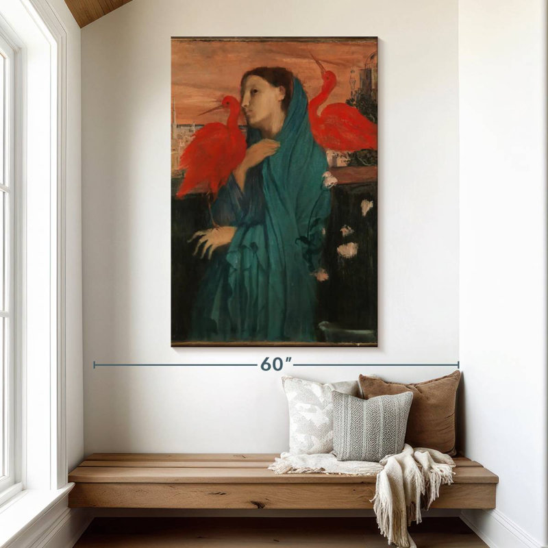 Jeune femme avec un ibis, H 51 po x l 34 po