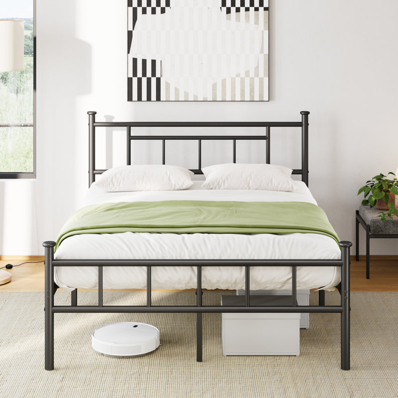 Carrold 46" High Platform Bed With Modern Industrial Style, Heavy Duty Metal Structure Support To 1000lbs, No Box Spring Needed, No Squeak