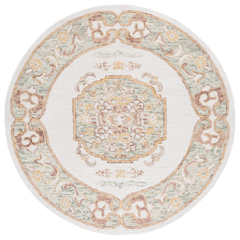 Hand Tufted Wool Cotton Floral Rug, Round 6'