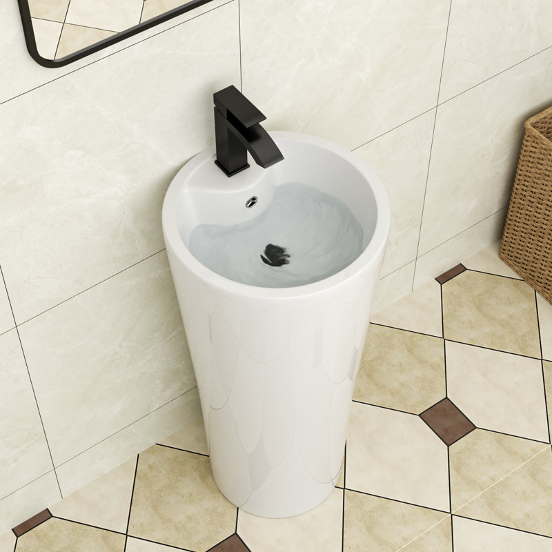 32 1/2" Tall Circular Ceramic Pedestal Bathroom Sink with Fauce Hole and Overflow