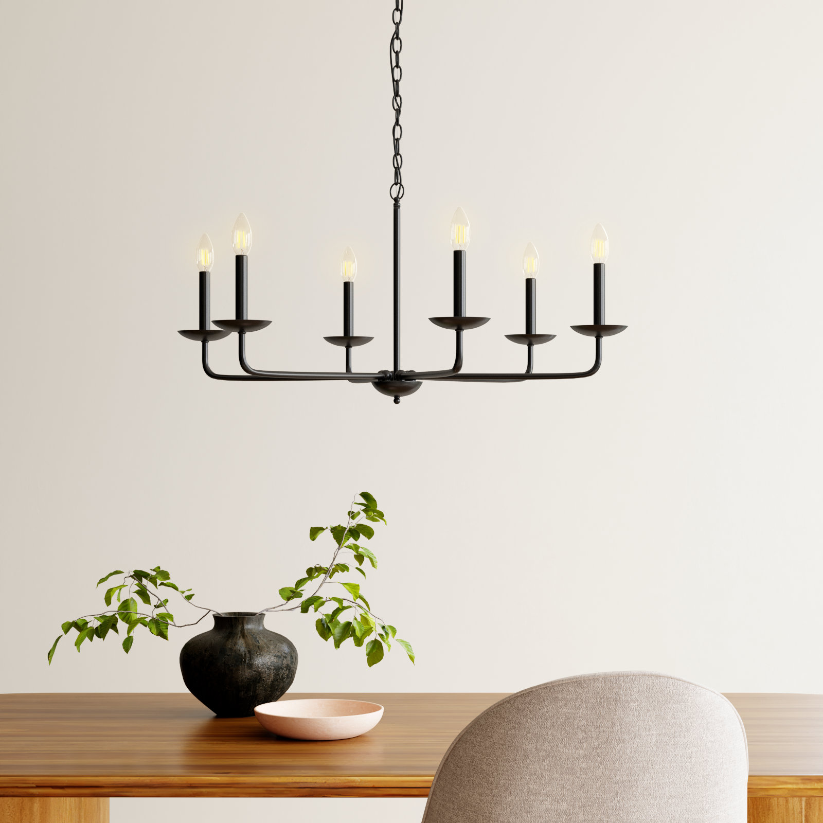 Baltray 6 - Light Candle Style Classic/Traditional Chandelier, Black, 18.5" H x 36" W x 36" D