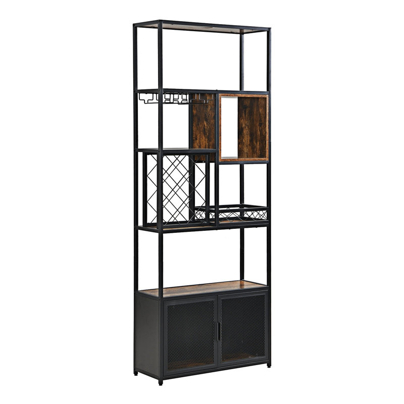 Armoire-bar industrielle avec porte-bouteilles en bois