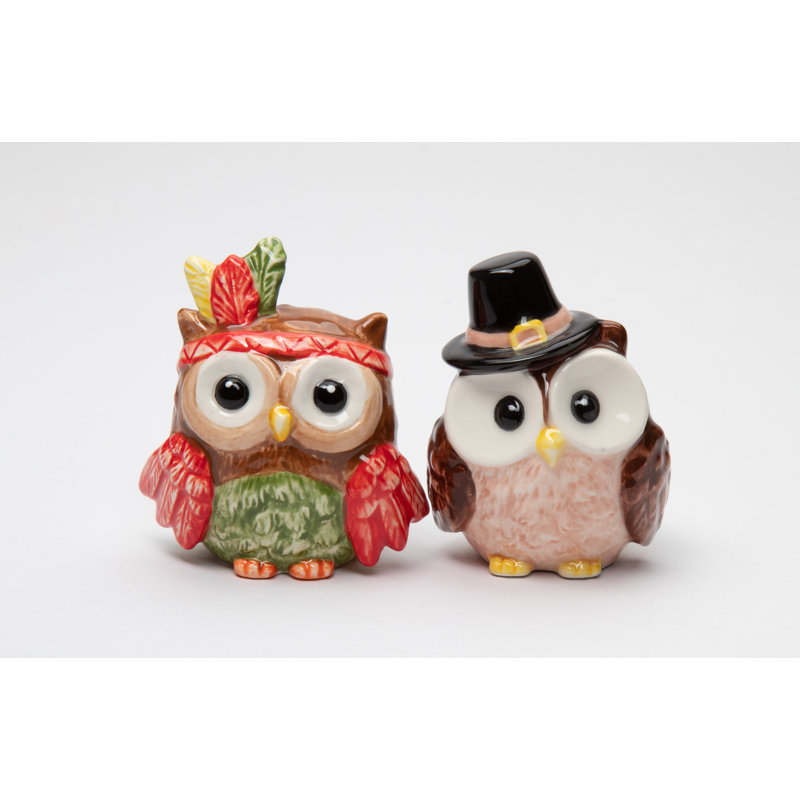 Pilgrim And Indian Owl Salt And Pepper Shaker Set