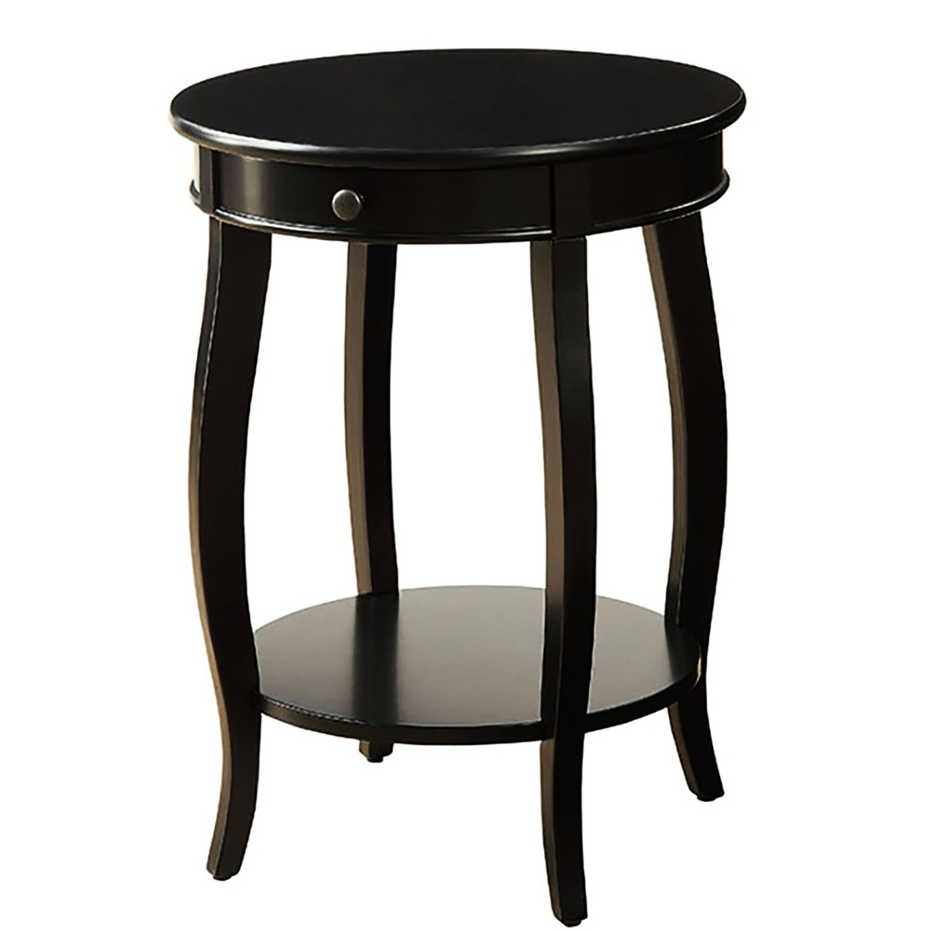 Red Barrel Studio® Black Round End Table With 1 And Bottom Shelf For ...