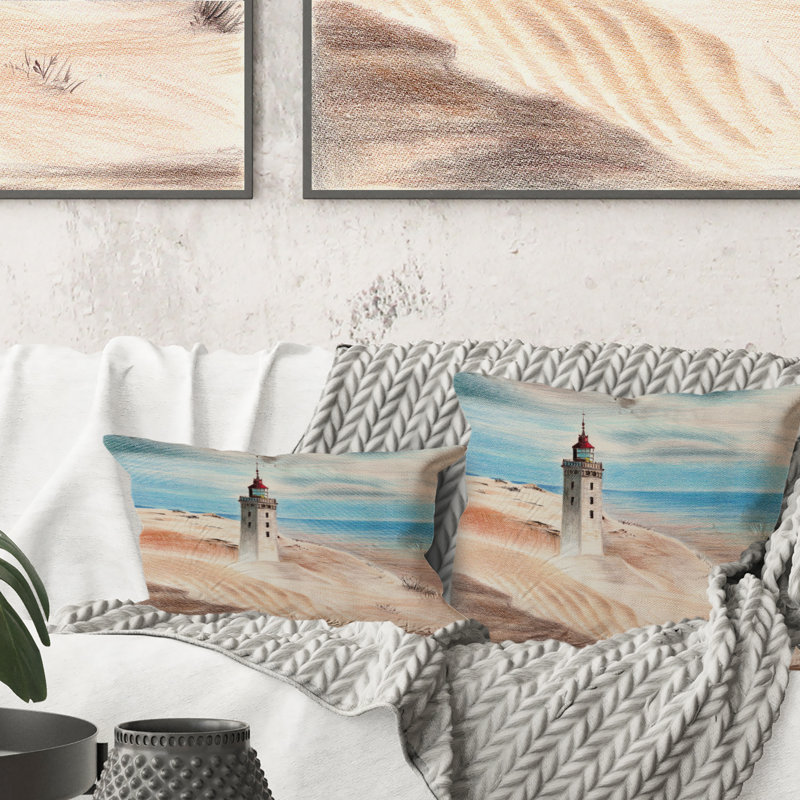 Coussin décoratif à motif nautique et côtier Lighthouse By The Blue Ocean, 18 po x 18 po