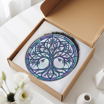 Tree Of Life Stained Glass Window Panel，12"H