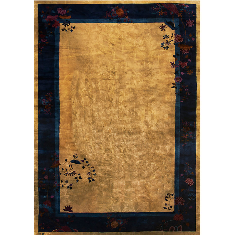 Antique Large Art Deco Chinese Floral Knotted Rug