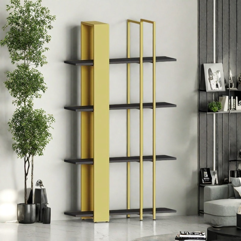 Qualité créative et belle bibliothèque, Noir / or, (4 tablettes) H 70,8 po x l 47,2 po x P 11,8 po