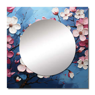 Chotu - Blue And Pink Dogwood Blossoms II Dogwood Square Mirror Wall Decor For Bedroom