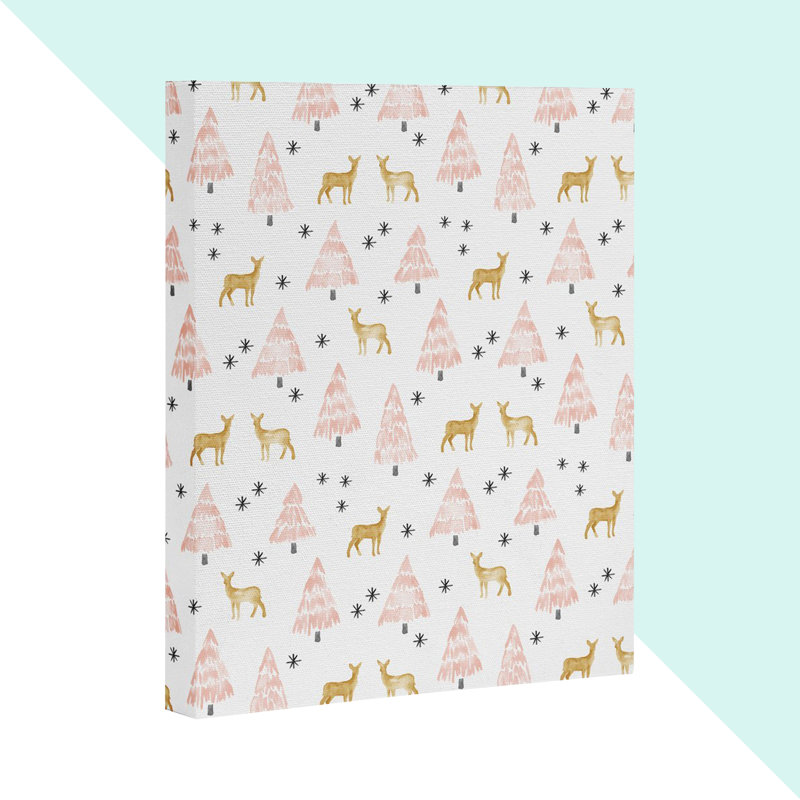 «Winter Deer» - Impression d'art graphique en rosé, H 20 po x l 16 po, Toile tendue