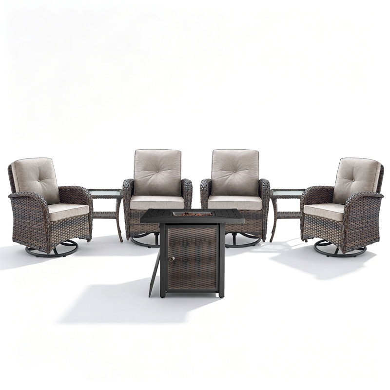 7 Piece Outdoor Multiple Chairs Seating Group With Cushions, Beige