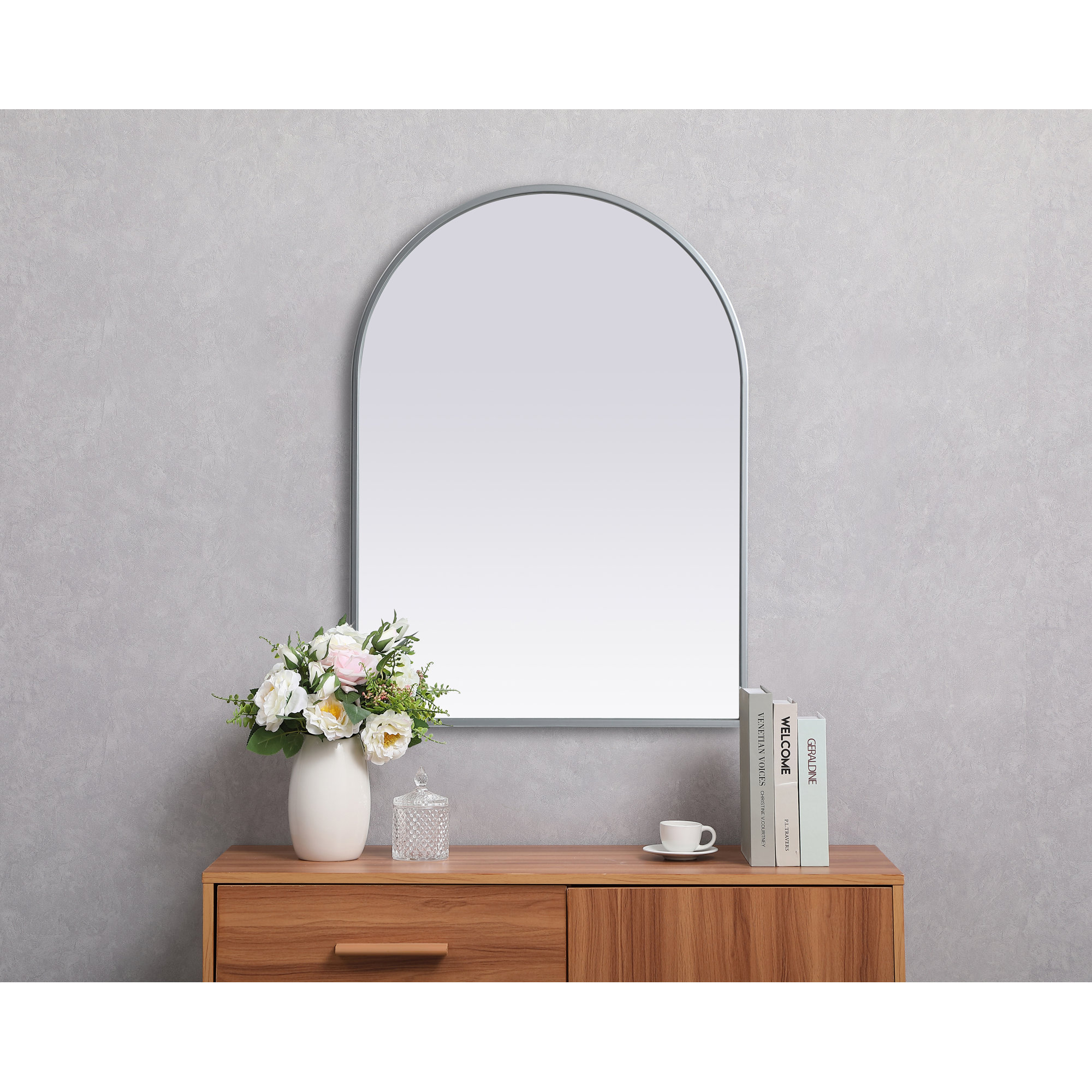 Sabine Metal Arch Wall Mirror, Silver, 30" x 22"