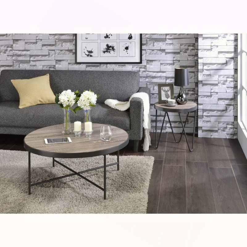 Table basse ronde de style industriel 1pc, meubles de salon en métal avec barre transversale