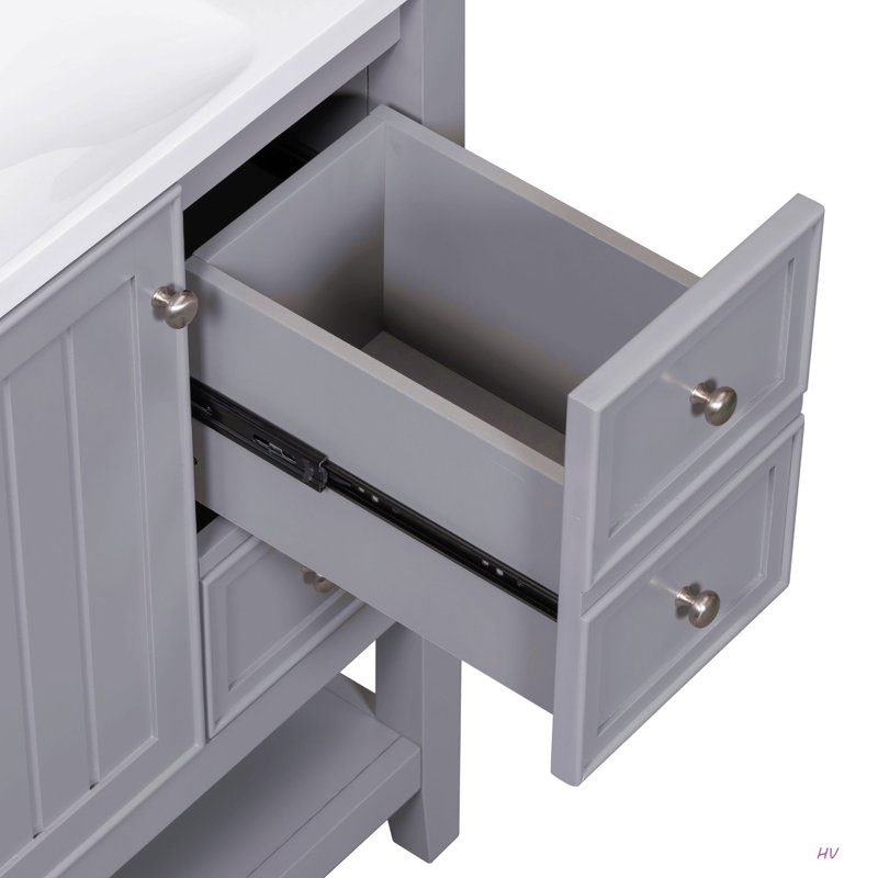 Meuble-lavabo 36 po avec lavabo, une armoire et trois tiroirs, panneau de bois massif et panneau de fibres à densité moyenne