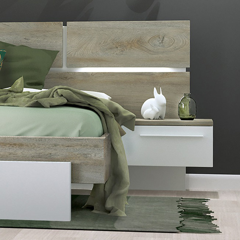 Hailey 51.7cm W Particle Board / Chipboard Bedside Table, White/Beige
