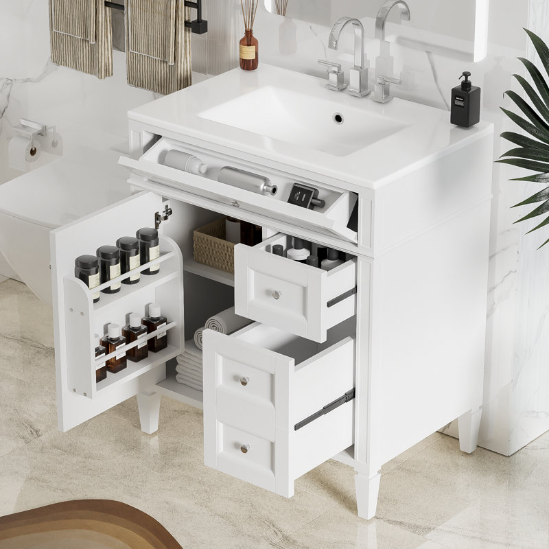 Meuble-lavabo moderne de 30 po avec lavabo supérieur, 2 tiroirs, tiroir basculant et tablette réglable pour un rangement efficace