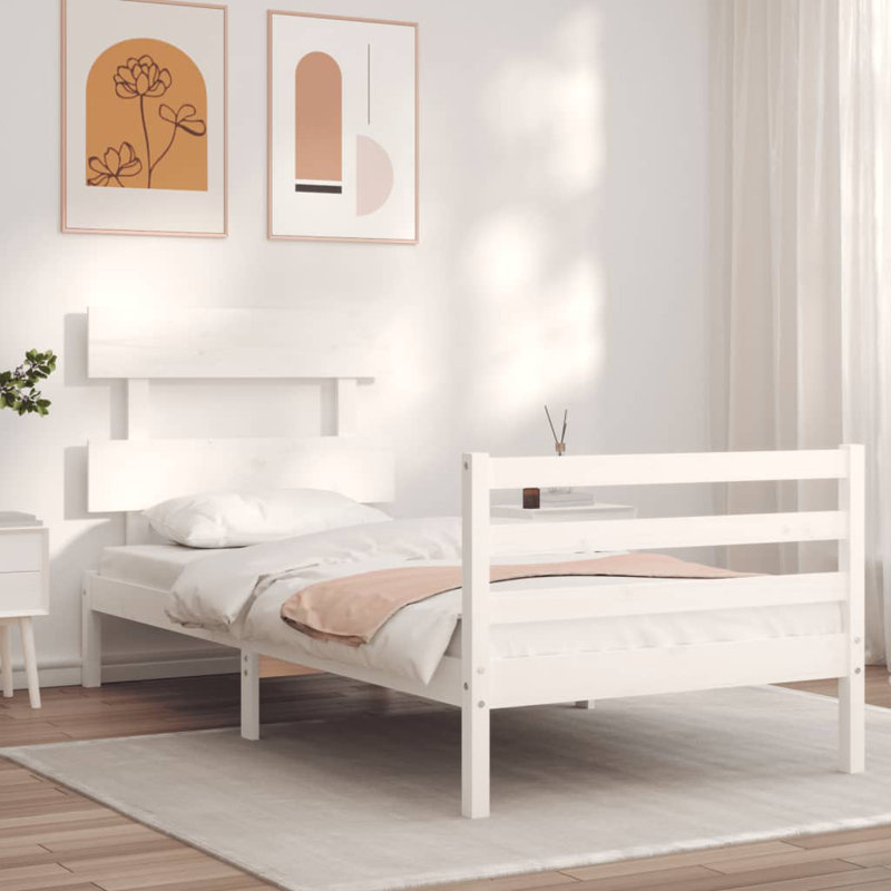 Bed Frame with Headboard, 200 x 200 cm, White