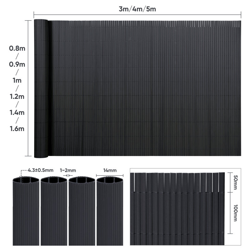 Arsha Black Composite Yard/Privacy Fence, 120cm H x 500cm W x 1.4cm D