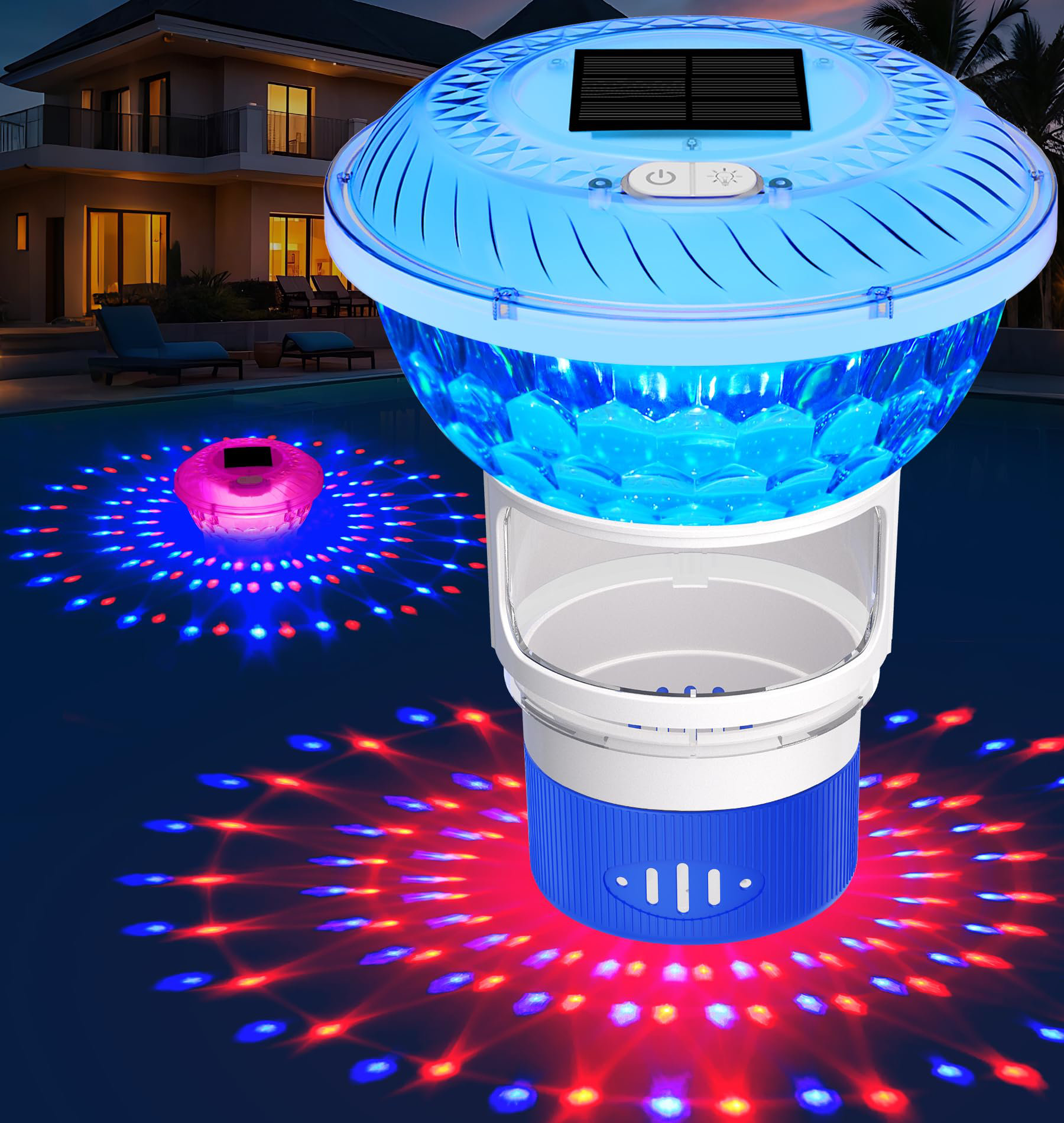 Flotteur à Chlore Solaire En Forme De Dauphin 24 Cm - Diffuseur Avec Lumière Automatique Pour Piscine Et Spa
