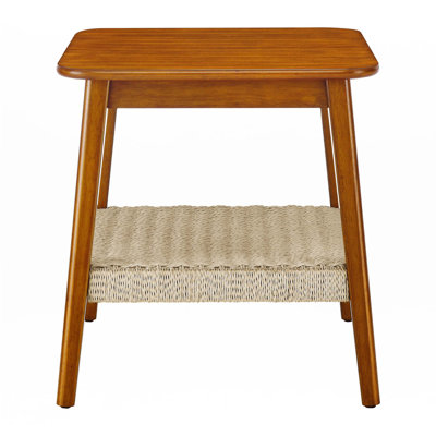 23" Mid-Century Side Table With Woven Shelf, Boho Side Table With Storage by Dakota Fields