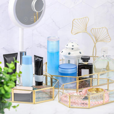 3-piece Gold Mirror Vanity Tray Set