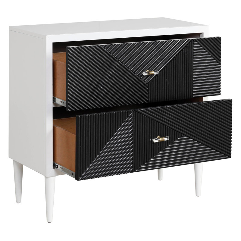 Table de chevet blanche et noire avec 2 tiroirs