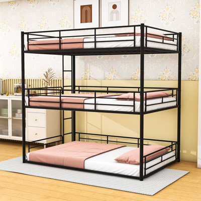 Metal Bunk Bed with Ladder and Guardrails