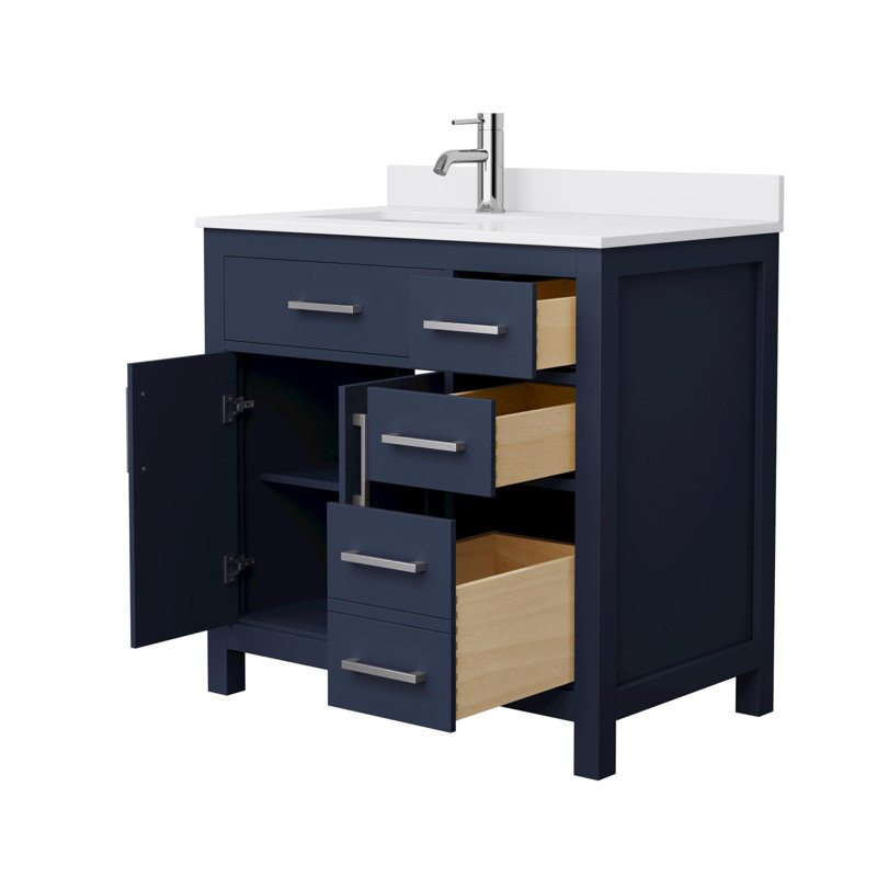 Ensemble de meuble-lavabo simple 36 po avec plateau en marbre Beckett, Bleu très foncé, Nickel brossé