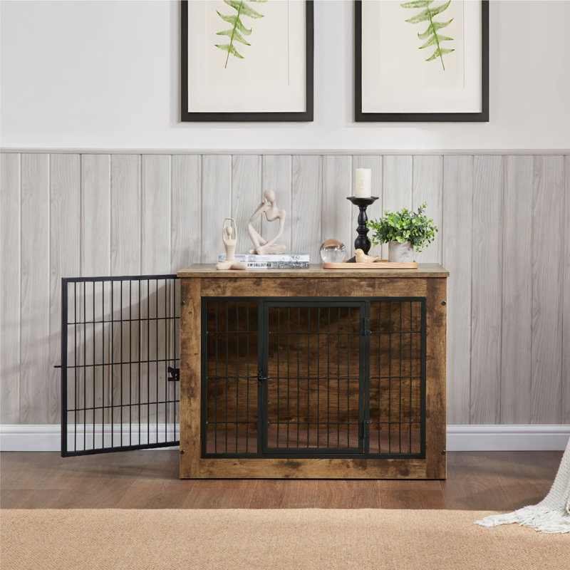 Meuble de 40 po pour chiens de grande taille - chenil en bois avec coussin à double porte brun rustique robuste