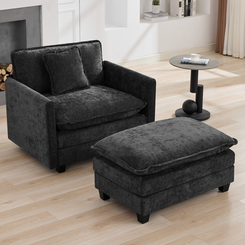 35.4’’ Rectangle Chenille Ottoman for Modular Sectional Sofa, Dark Gray