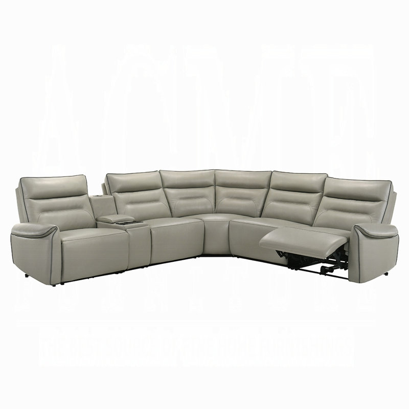 Jayke Power Motion Reclining Sectional Sofa With Top Grain Leather Match Upholstery & Plush Seating – Light Gray