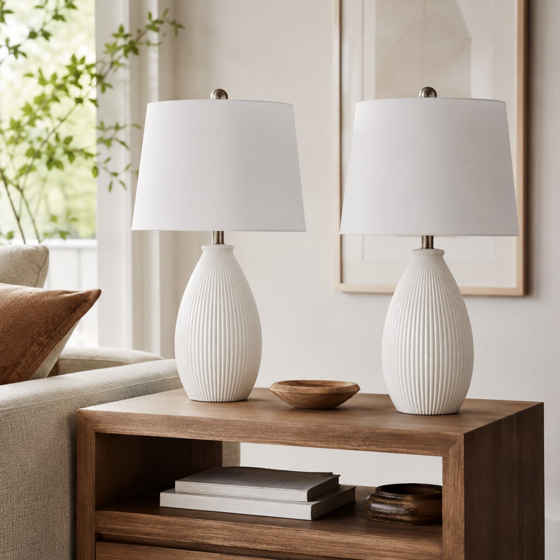  Lampe de table en céramique blanche moderne 22 "avec gradation à 3 voies Wharton, Blanc
