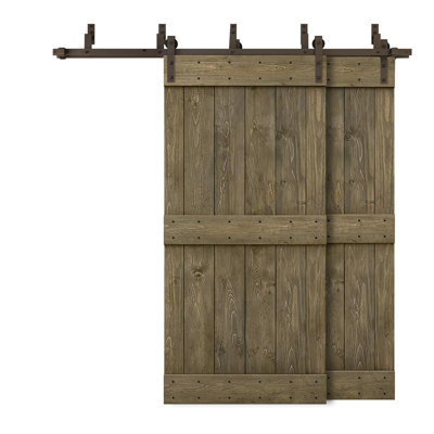 Porte de grange double à panneaux en bois teinté à panneau Mid-Bar