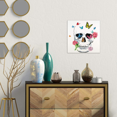 Butterfly Flower Skull - Wrapped Canvas Painting