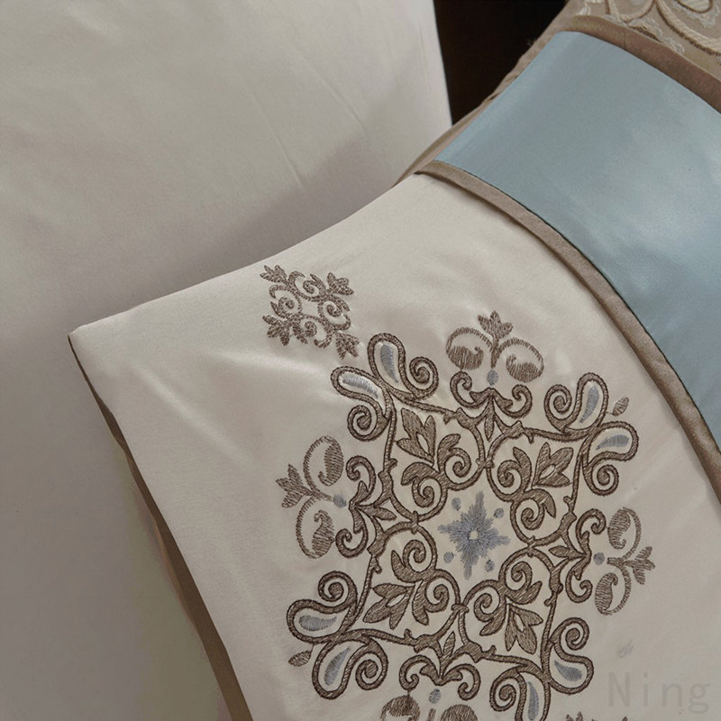 Ensemble d'édredon jacquard 7 pièces bleu grand