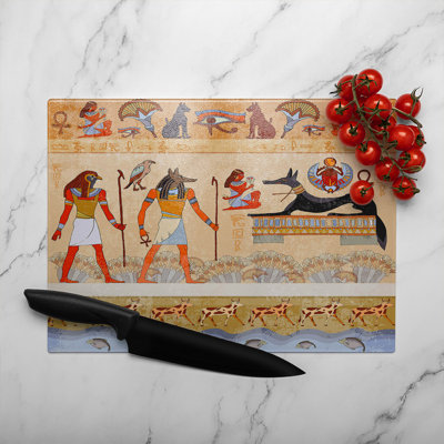 Egyptian Mythelogical Drawings Glass Chopping Board