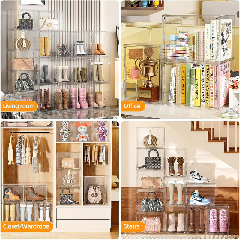 Boot Storage Organizer Tall Boots Boxes 3 Pack Clear Plastic Stackable Boot Organizers And Storage, Shoe Organizer Box, Shoe Bin Container, Acrylic Display Case For Entryway, Closet