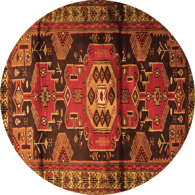 Tapis en laine / polyester tissé à la machine Southwestern en rouge / noir / beige, Rond 8 pi