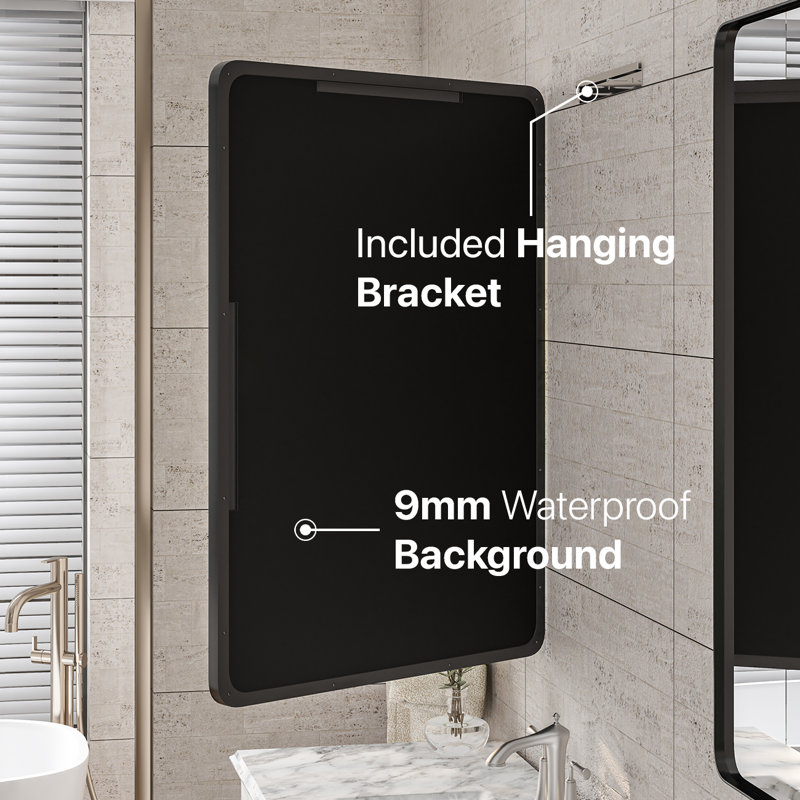 Ebern Designs Ragio Rectangular Black Metal Framed Mirror, 40" x 30"
