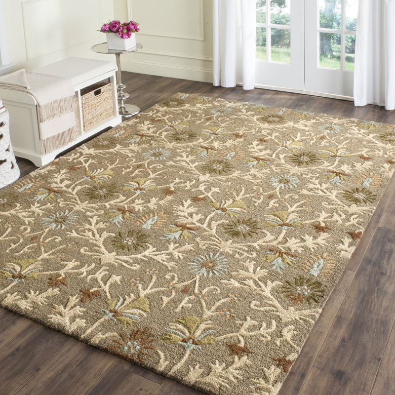 Cannen Hand Tufted Wool Floral Rug, Rectangle 6' x 9'